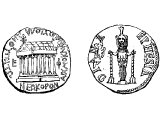 Coin of Ephesus, with temple and statue of Diana.